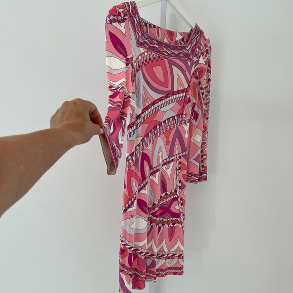 EMILIO PUCCI PINK PRINT SQUARE NECK BELL SLEEVE DRESS SIZE IT 40 / US 6 - Picture 6 of 16
